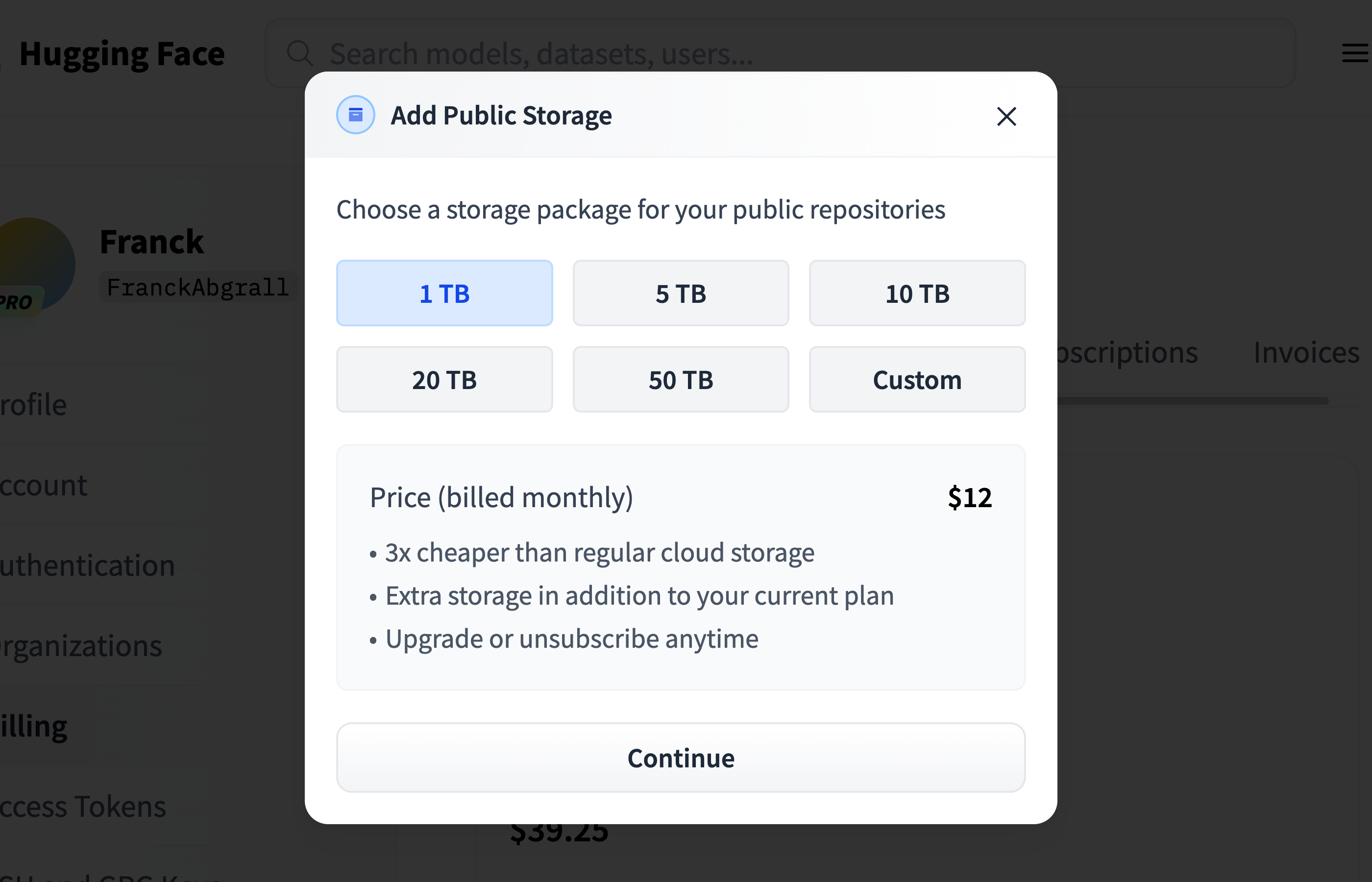 Add public storage modal